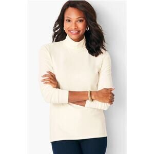 TALBOTS Womens Ivory Cotton Layering Classic Turtleneck Sz Medium